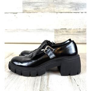 Madden Girl Womens 7.5 Haddie Black Faux Patent Leather Platform Mary Jane Shoes
